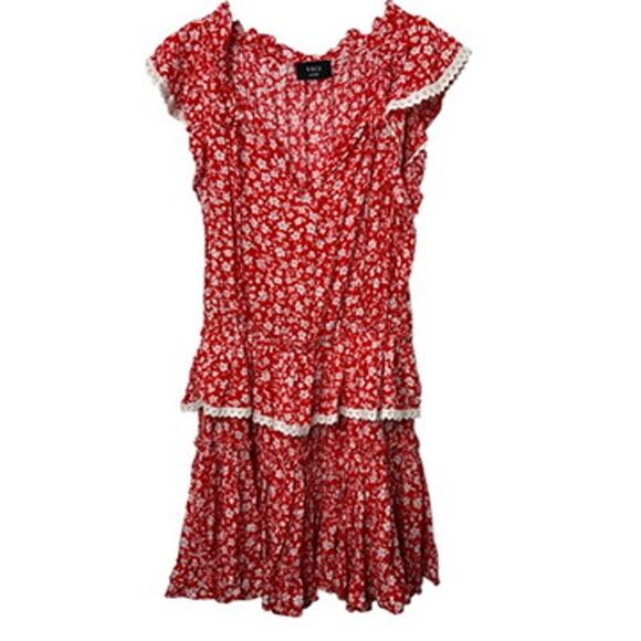 VICI Mood For Dance Red Floral Swiss Dot Ruffle Dress Women's Size Large - Picture 1 of 11